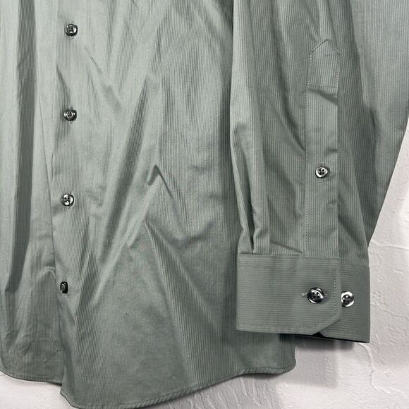 🔥 KENNETH COLE New York Cotton Gray Pinstriped LS Button Shirt Sz M - PERFECT - Picture 3 of 10